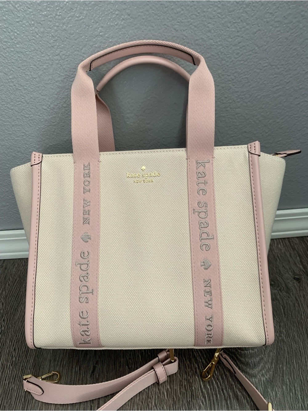 kate spade Kip Canvas small Tote with Logo Straps  rose smock